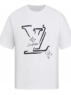 Men's White Cotton T-shirt - Hand Drawn Sketch Logo Graphic Tee